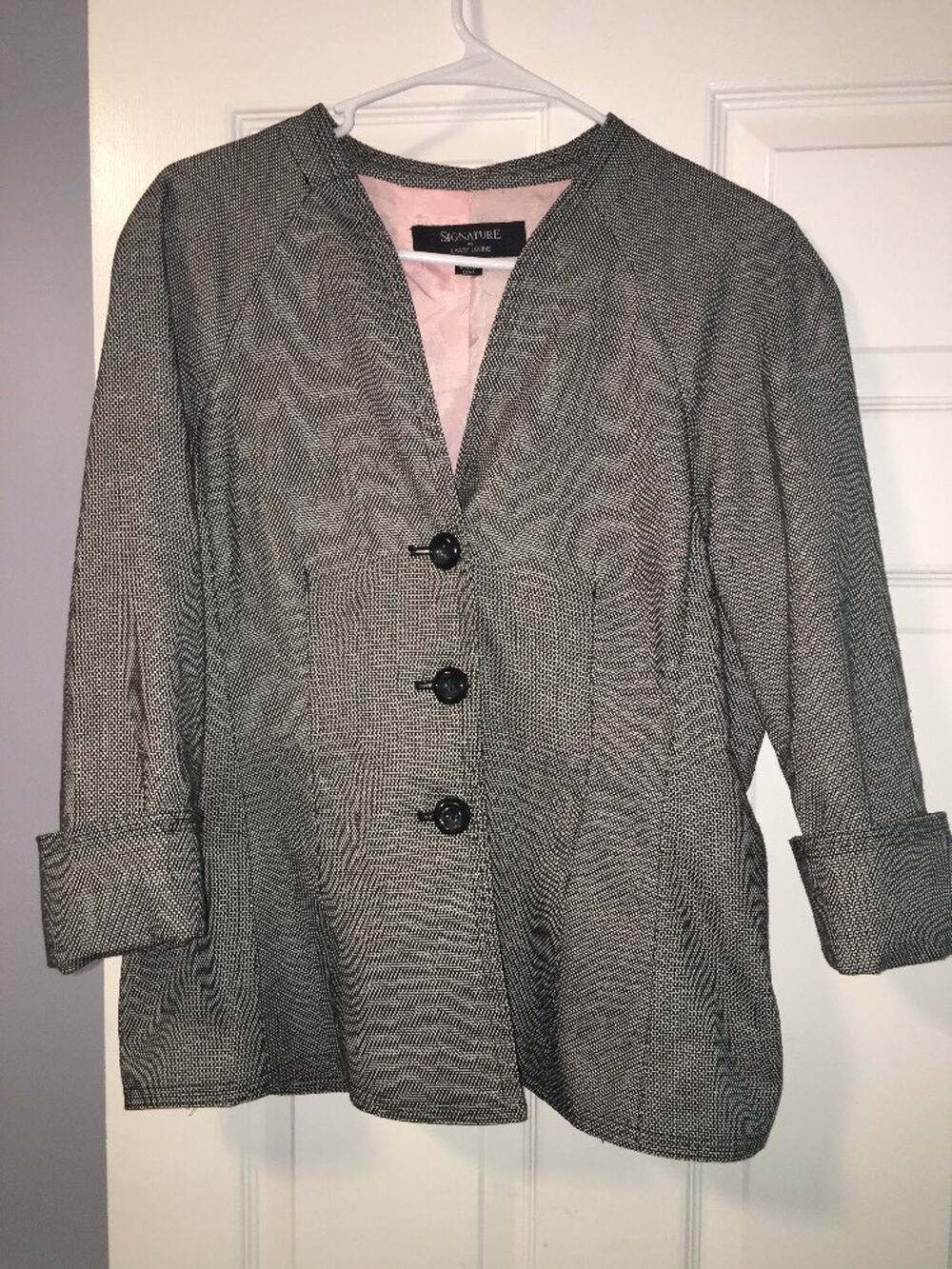 SIGNATURE By LARRY LEVINE Womens Blazer Jacket Size 10 Black & White Lined